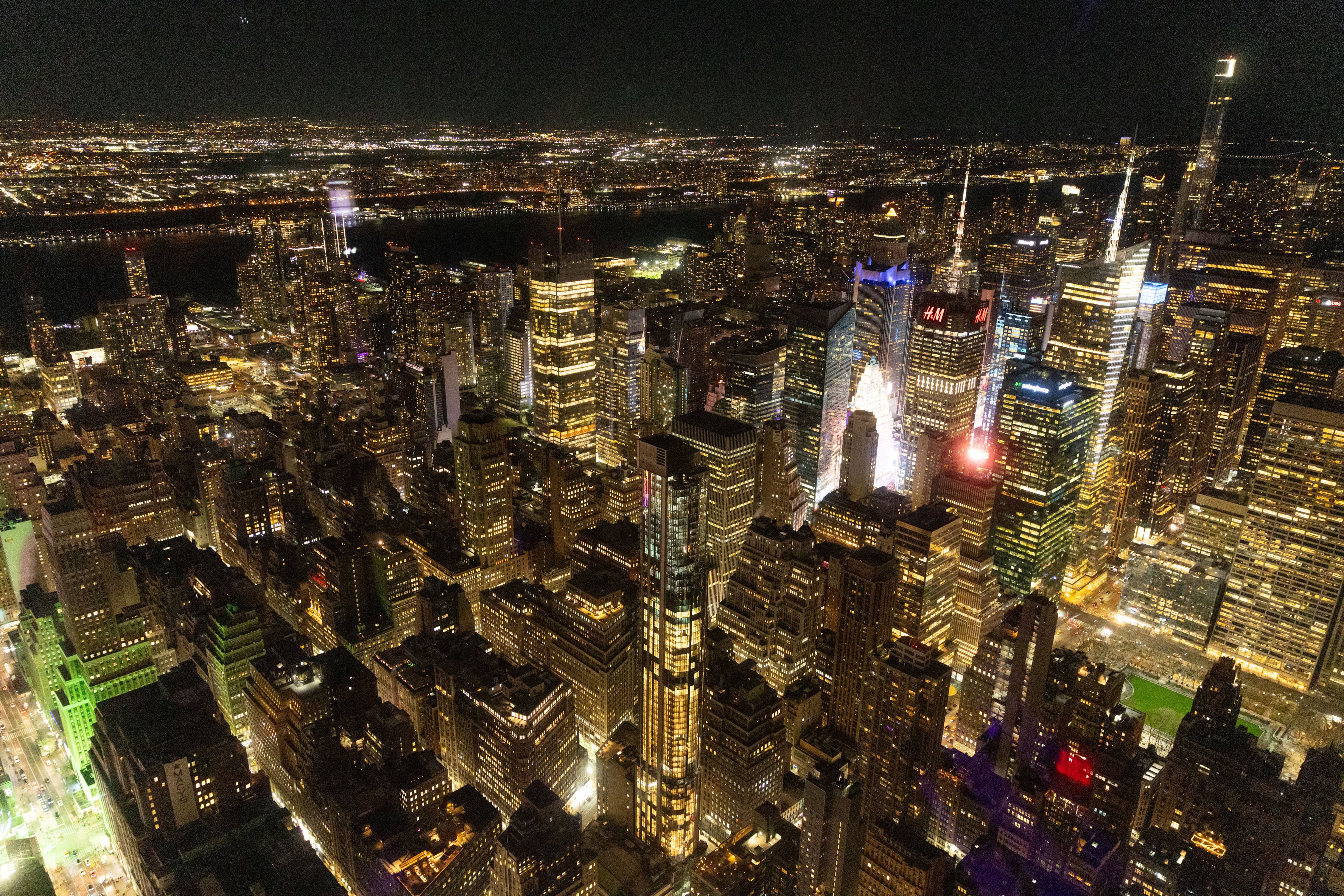 Nightime NYC views from the Empire State Building Observation Deck