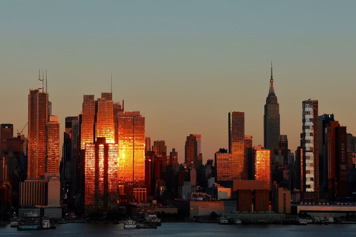 The NYC skyline during golden hour
