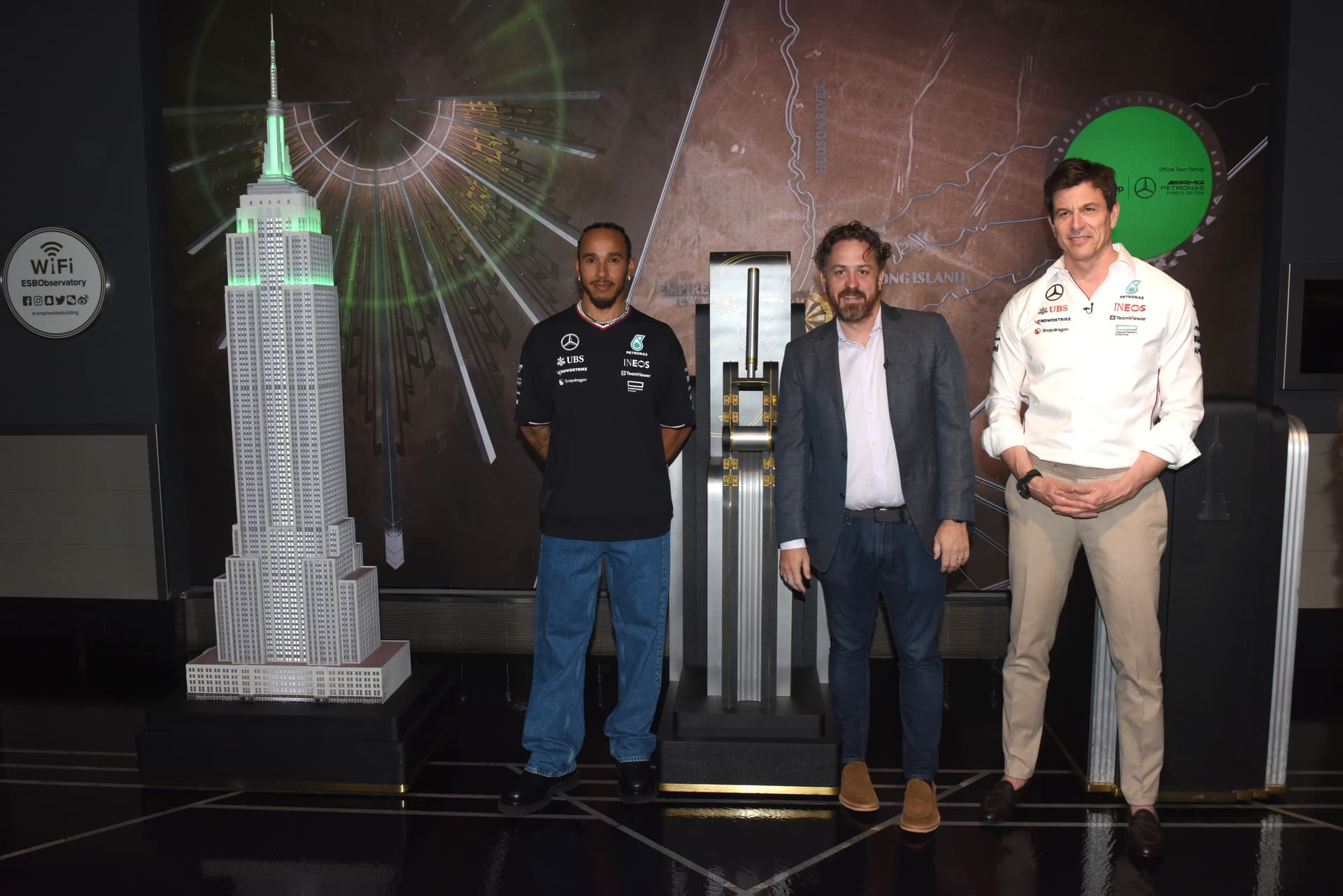 Lewis Hamilton and Toto Wolff light the Empire State Building
