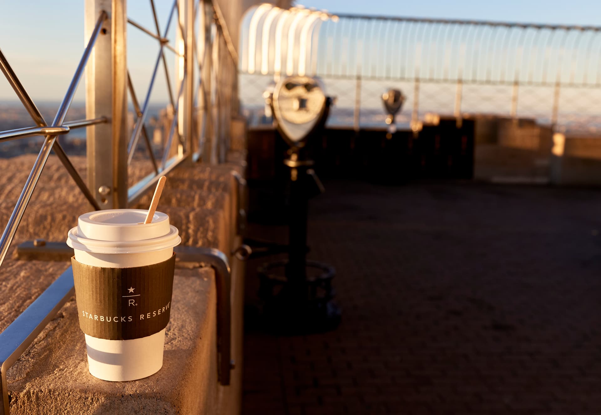 A Starbucks Reserve cup on the 86th Floor Observatory
