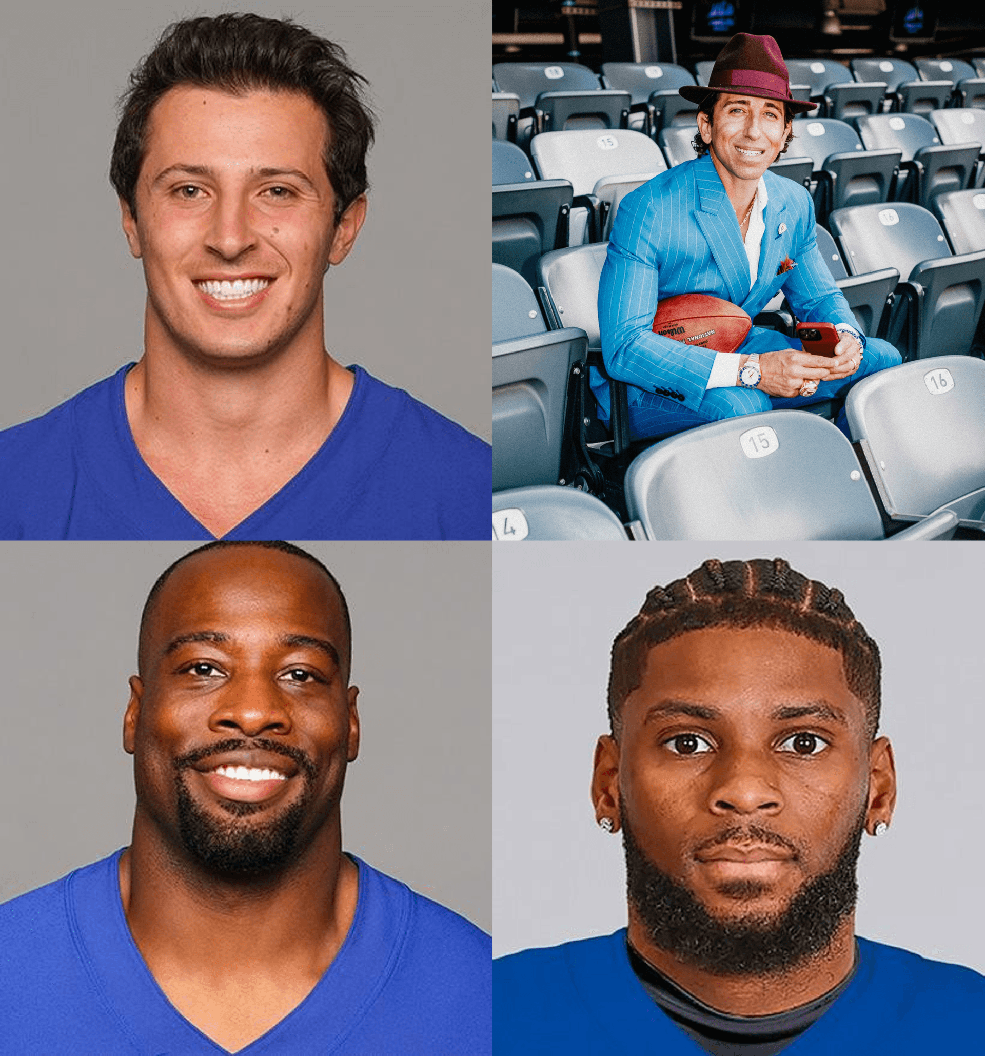 NY Giants Tommy DeVito, Chris Manhertz, Ihmir Smith-Marsette with agent Sean Stellato