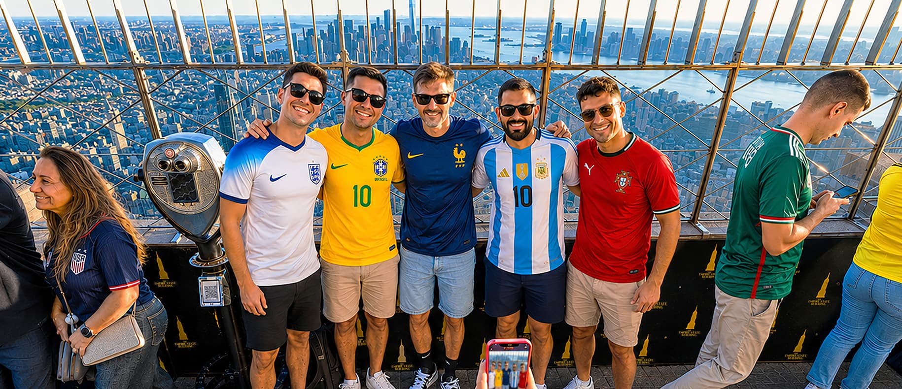 Guys on 86th Floor in Soccer Jerseys