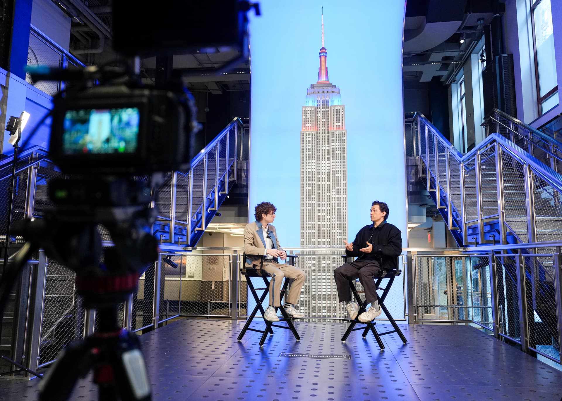 Tom Holland sits for an interview at the Empire State Building