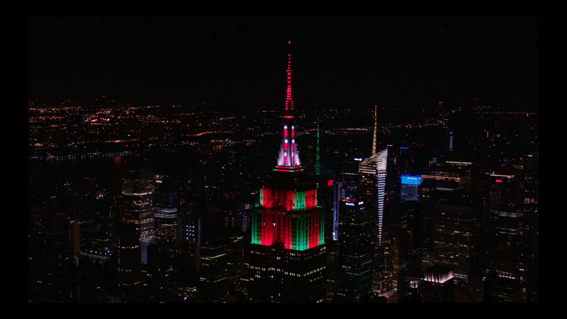empire state building in christmas colors