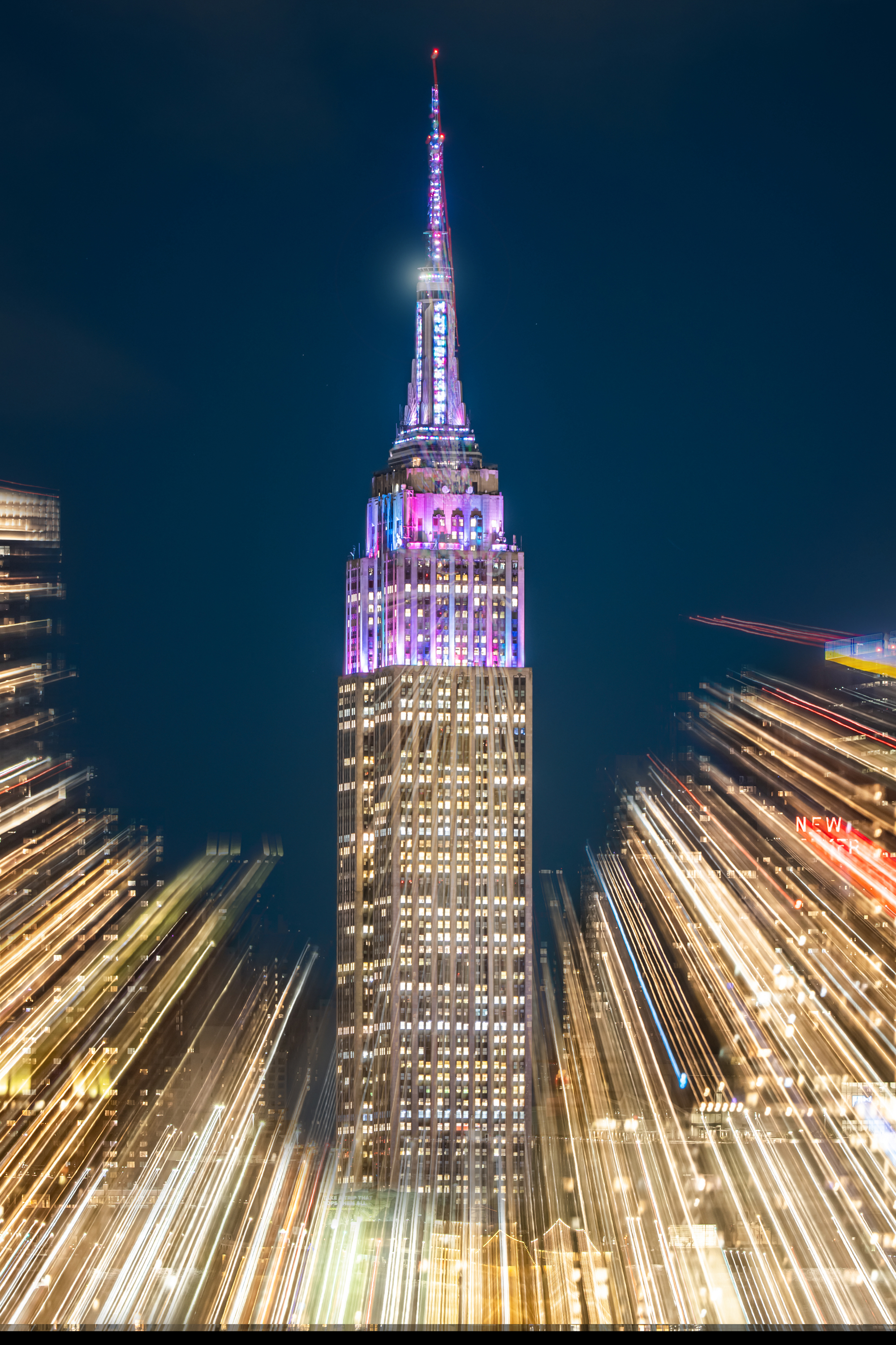 The Empire State Building framed in lights