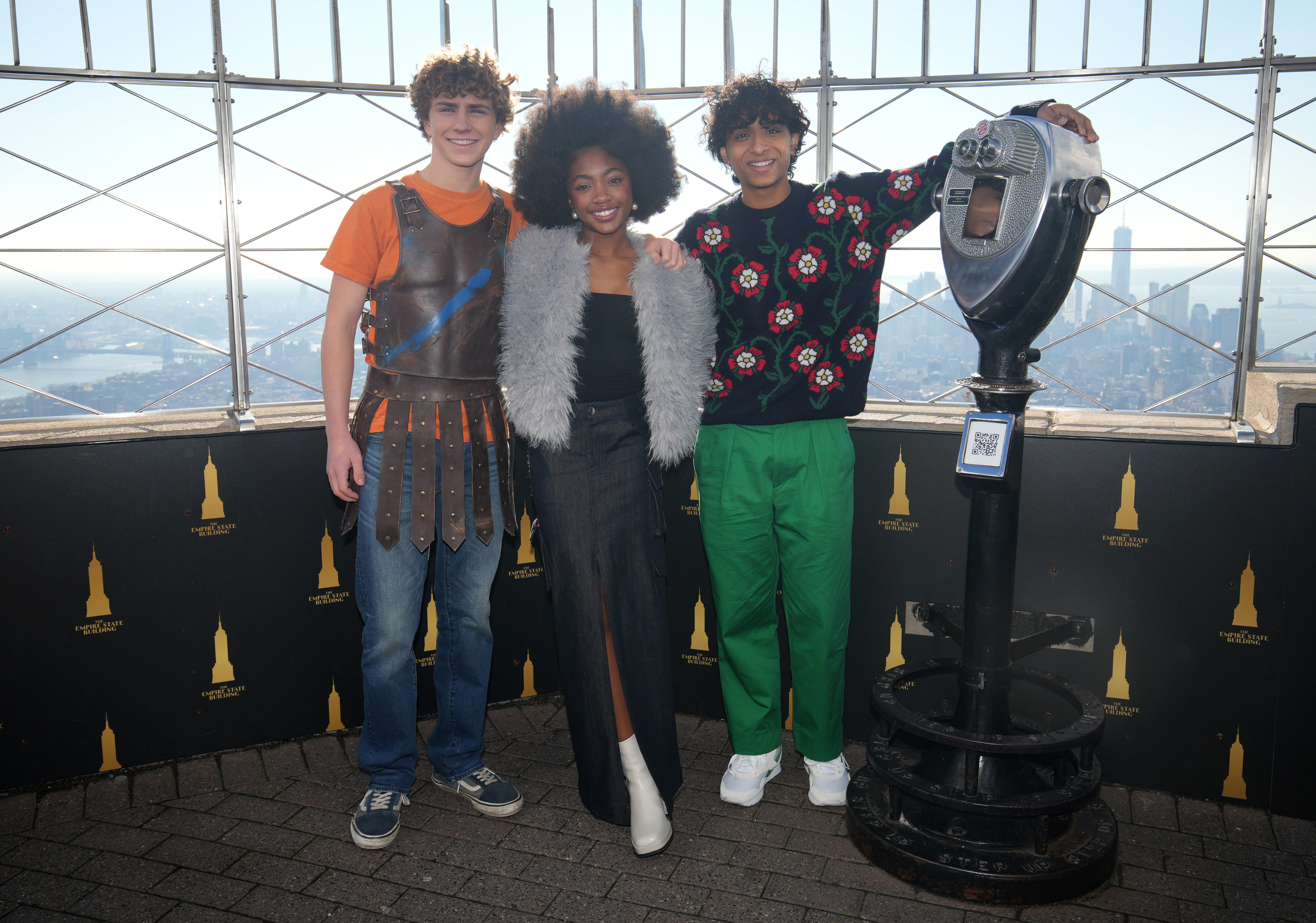 The cast of Percy Jackson on the 86th Floor Observatory