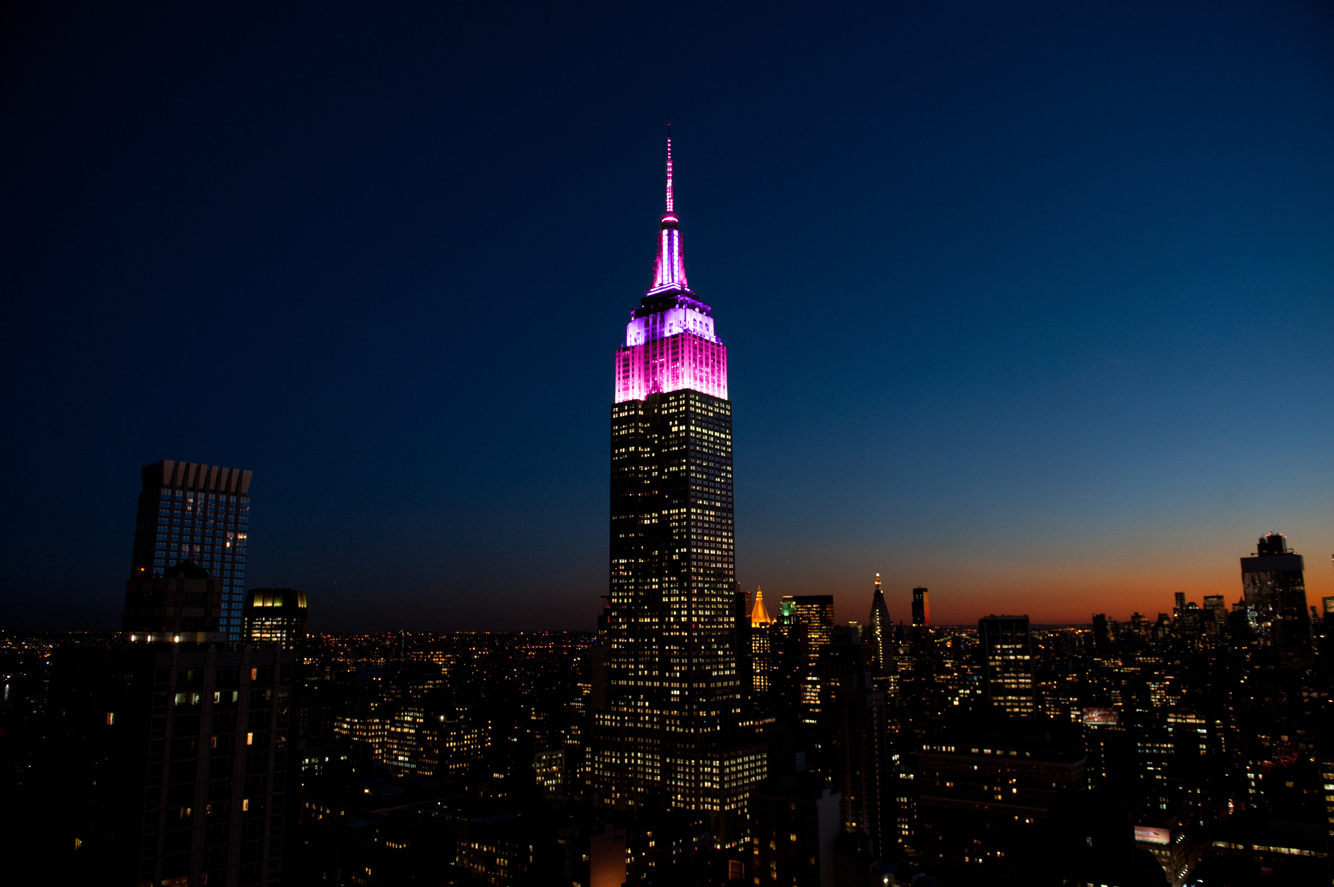 ESB lit in pink and purple for Hoda & Jenna