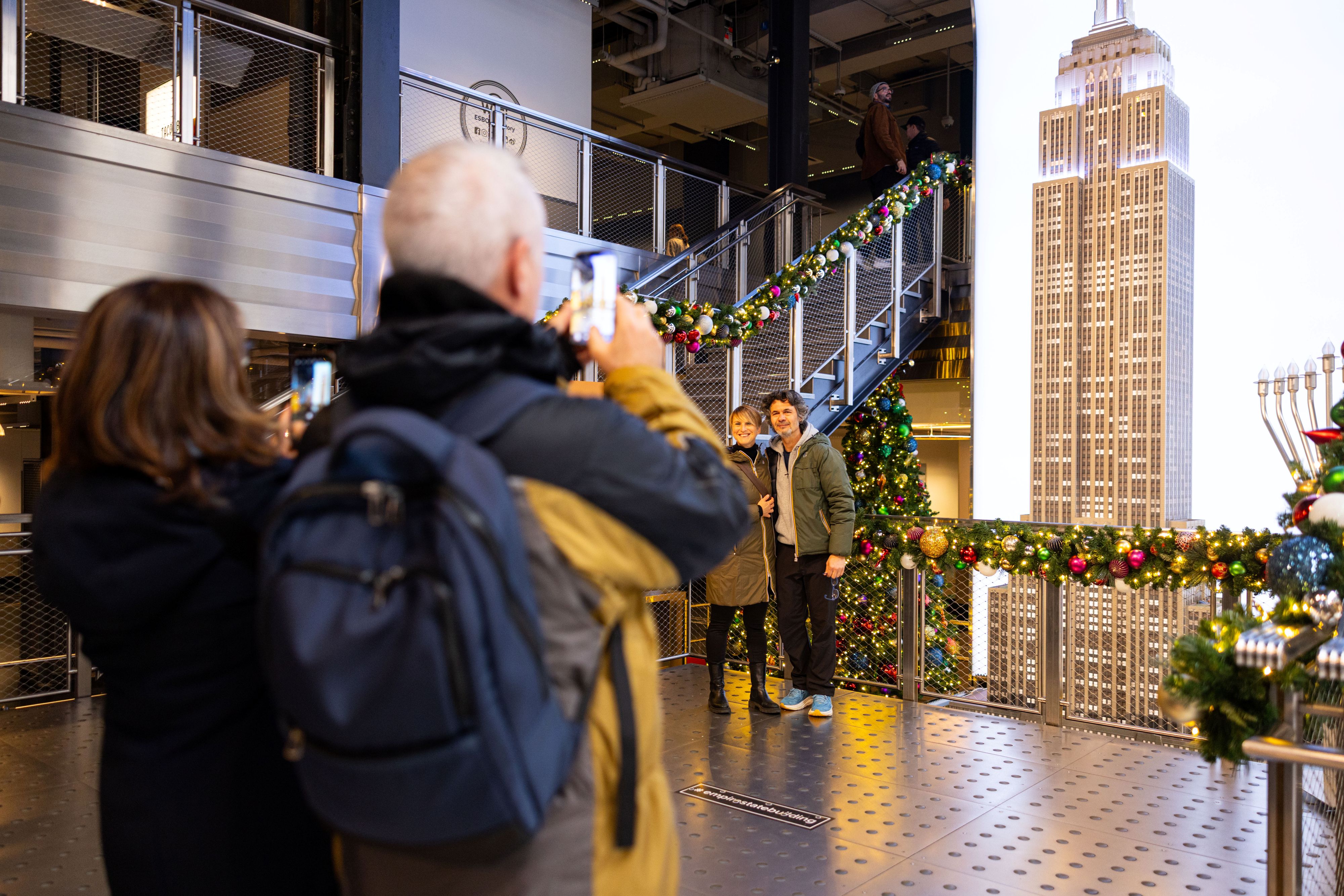 Grand Staircase filled with holiday decor at the Empire State Building Observatory