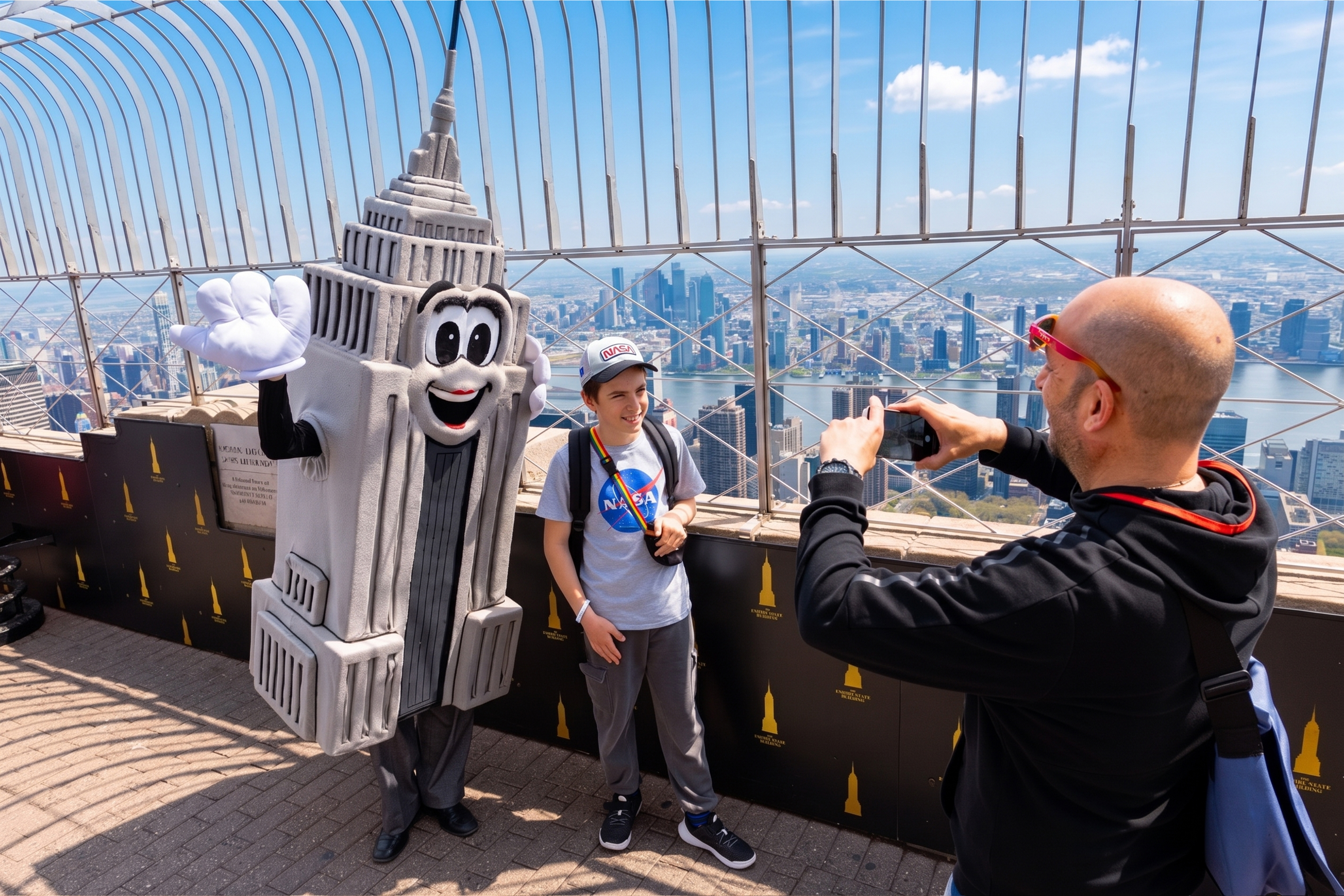 Emma Pire, the Empire State Building's mascot, with guests
