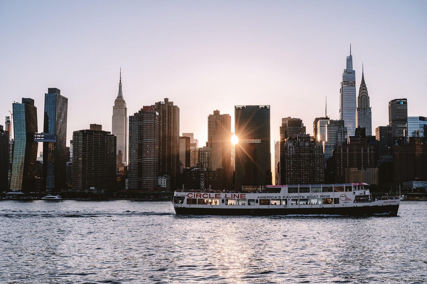 Ferry with Manhattan skyline in background