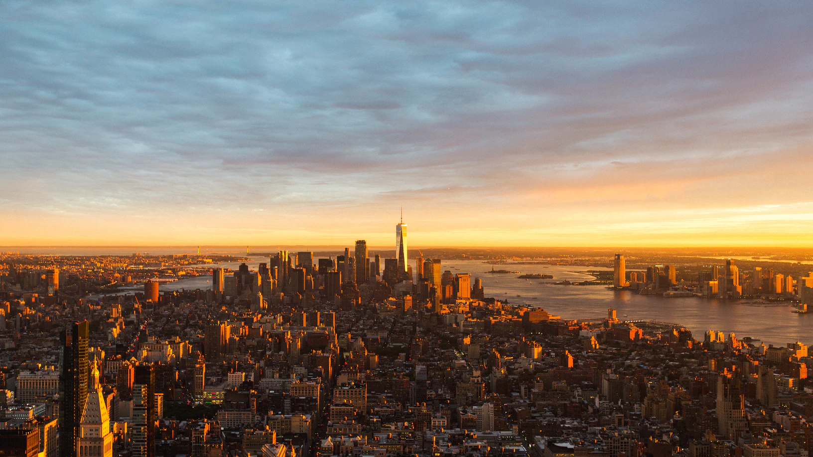 NYC skyline at sunset