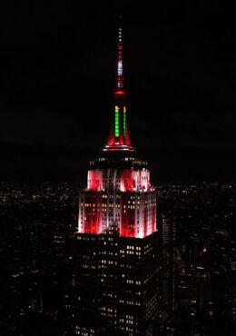 Tomorrow Red and White Stripes with a Christmas Tree Swirling in the Mast color