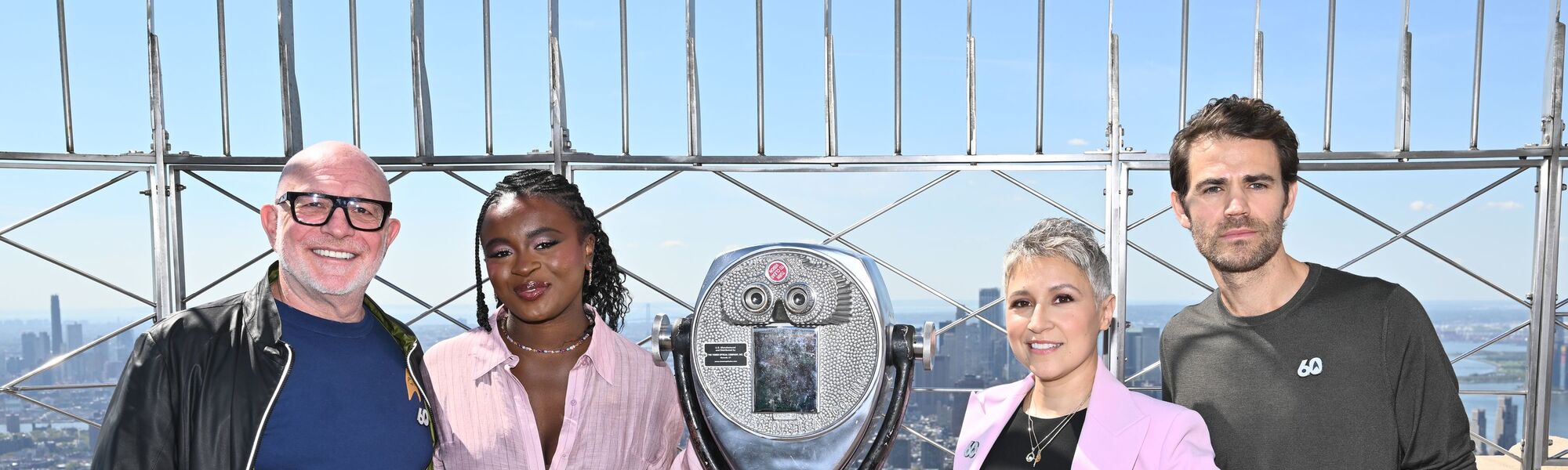 Paul Wesley, Celia Rose Gooding, Melissa Navia, and Akiva Goldsman on the 86th Floor Observation Deck