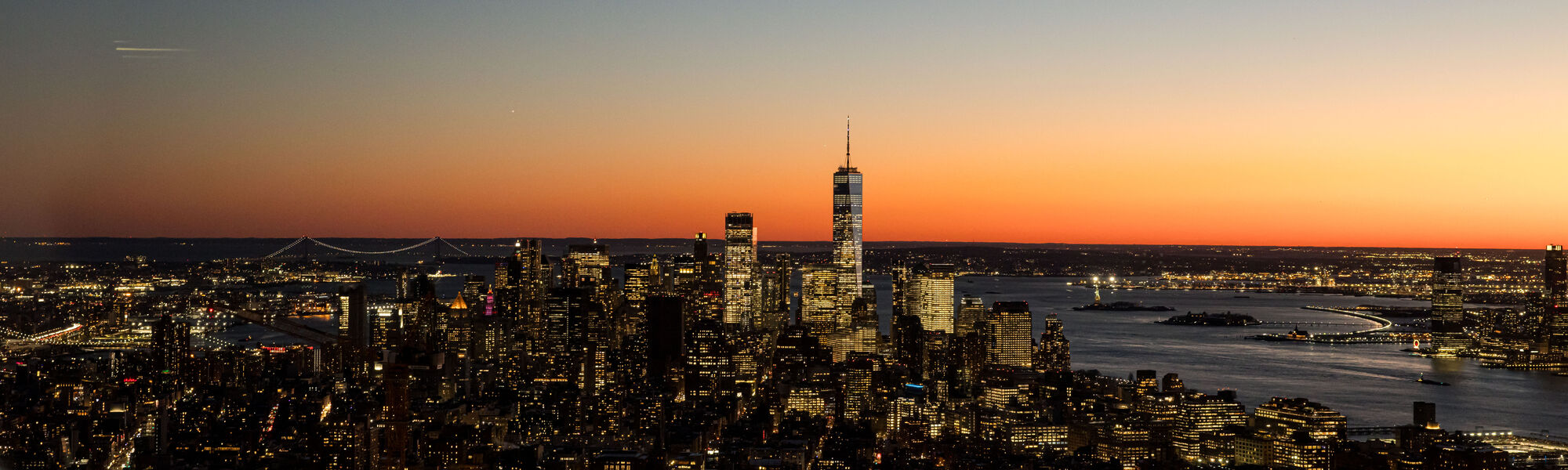 Downtown Manhattan view at sunset
