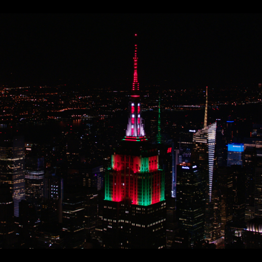 empire state building in christmas colors