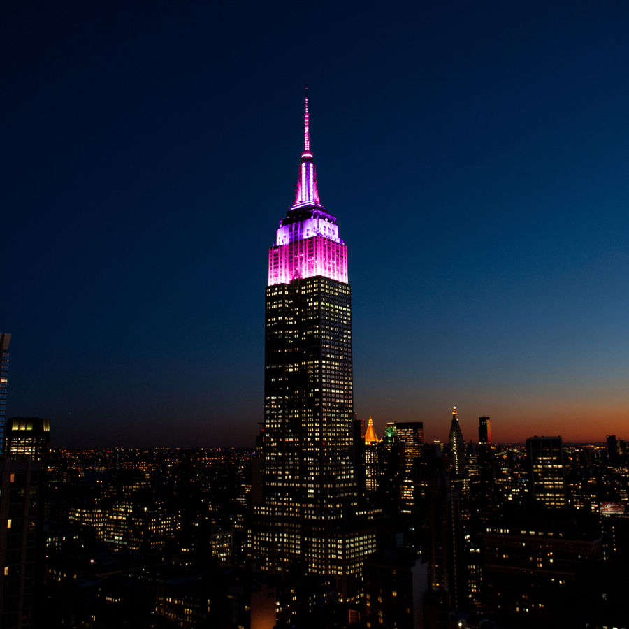 ESB lit in pink and purple for Hoda & Jenna