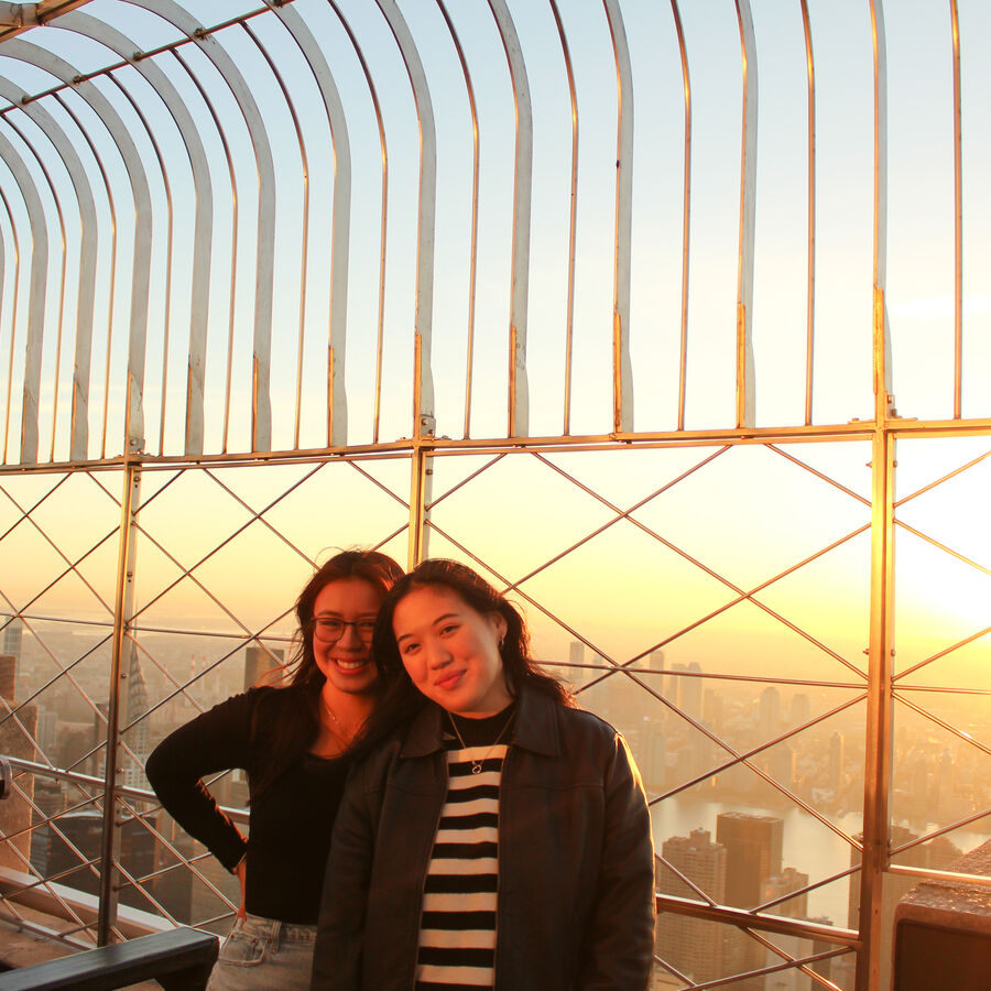 Two friends at sunrise on the 86th Floor Observation Deck