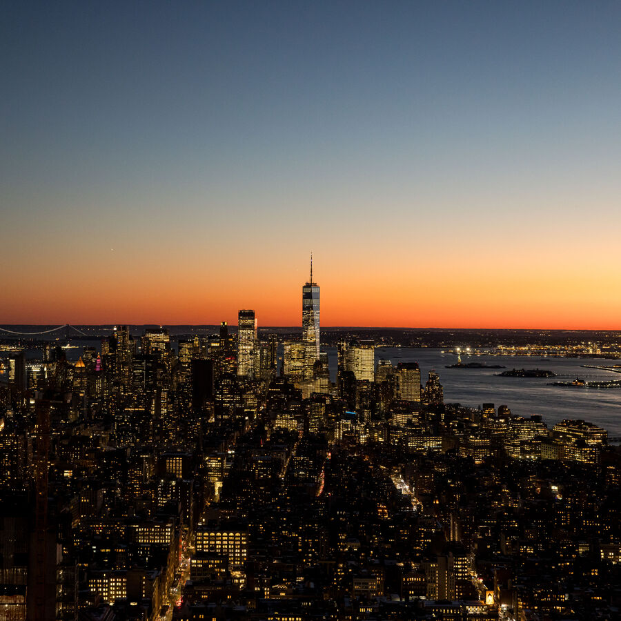 Downtown Manhattan view at sunset