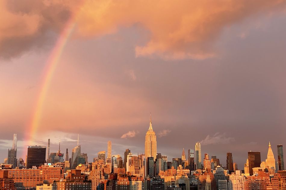 The Empire State Building beneath a rainbow