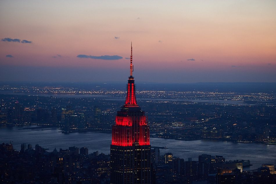The Empire State Building lit up in red for Lunar New Year.