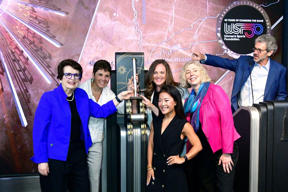Billie Jean King in front of the World's Most Famous Light Switch