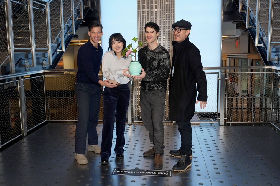 Darren Criss, Helen J Shen, Dez Duron, and Marcus Choi on the Grand Staircase