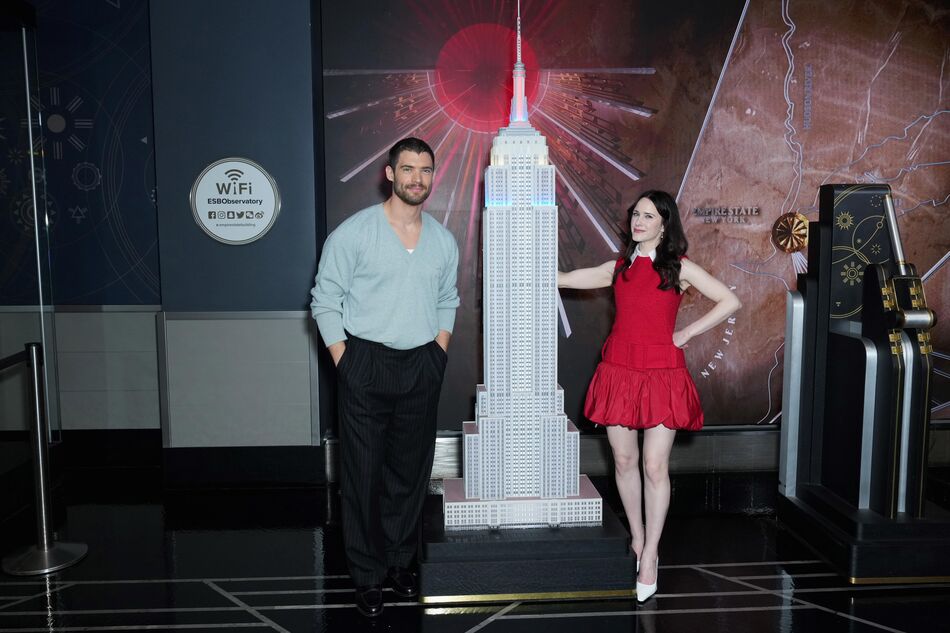 David Corenswet and Rachel Brosnahan with the ESB model