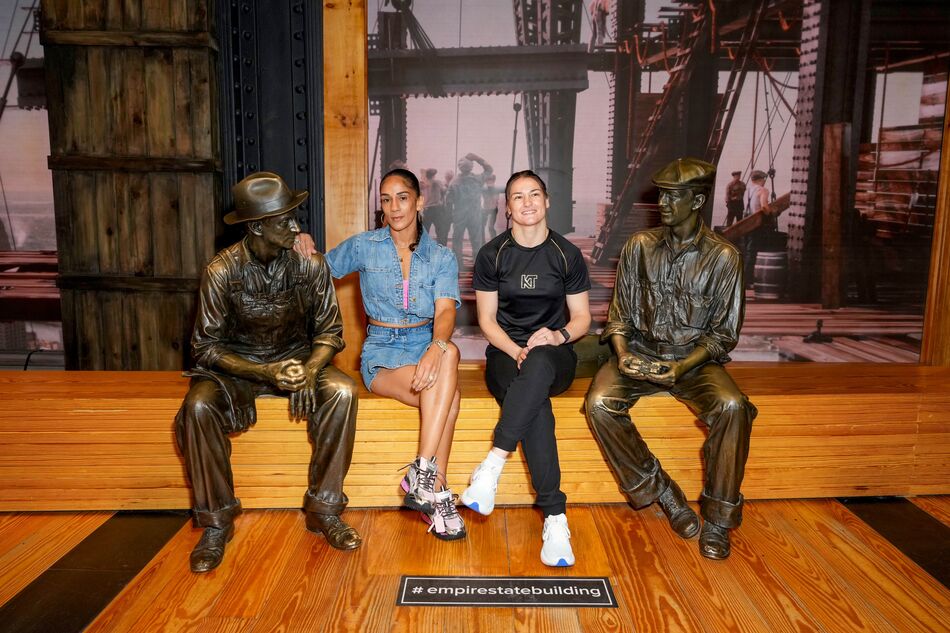 Katie Taylor and Amanda Serrano at the Construction exhibit