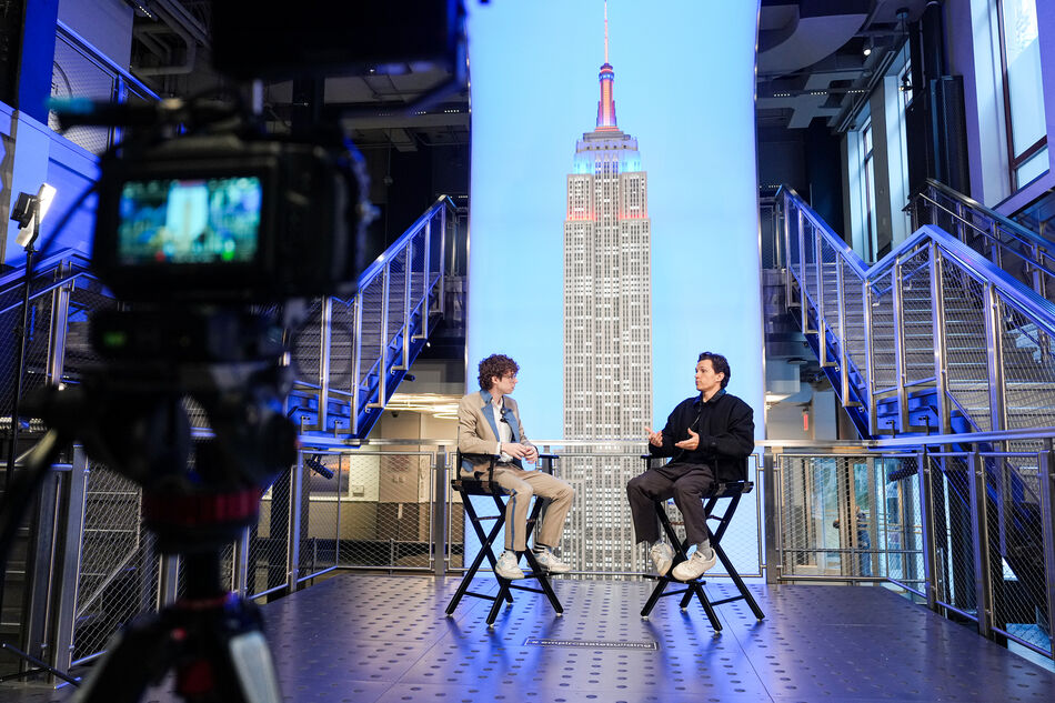 Tom Holland sits for an interview at the Empire State Building