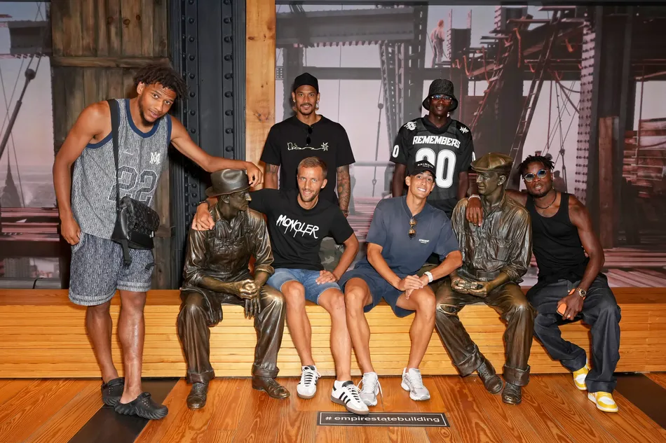 Jean-Clair Todibo, Nayef Aguerd, El-Hadji Malick Diouf, Tomáš Souček, Alphonse Areola and Maxwel Cornet of West Ham United FC visit the Empire State Building