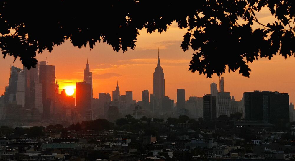 NYC skyline at sunset