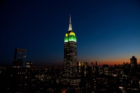 The Empire State Building lit up for Wordle's 1,000th game.