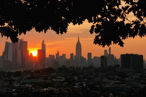 NYC skyline at sunset
