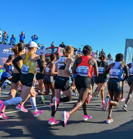 Group of women running the New York City marathon