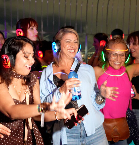 Guests at a Silent Disco at the Empire State Building