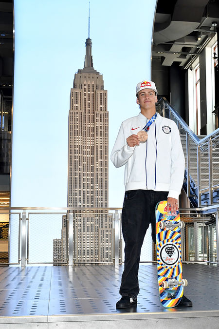 Olympic Skateboard Gold Medalist Jagger Eaton visits the Empire State Building