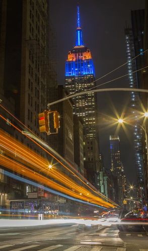 Empire State Building lit Blue and Orange In honor of Correction Officers as part of the #HeroesShineBright Campaign