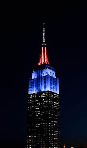 Empire State Building Lit Red, Blue and white In Honor of the New York Police & Fire Widows’ & Children’s Benefit Fund’s Answer the Call Day